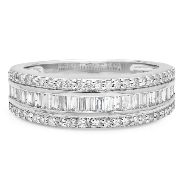 Round And Baguette Diamond Wedding Band
 Elora 10k White Gold Men s 1ct TDW Round and Baguette