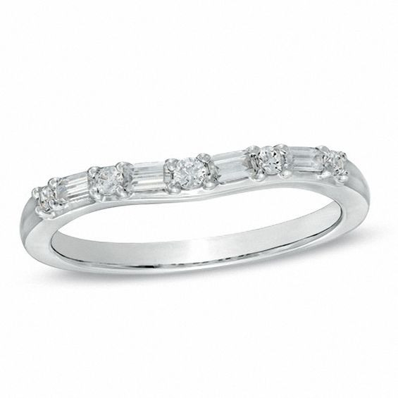 Round And Baguette Diamond Wedding Band
 1 4 CT T W Baguette and Round Diamond Alternating
