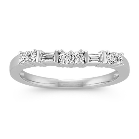 Round And Baguette Diamond Wedding Band
 Round and Baguette Diamond Contour Wedding Band