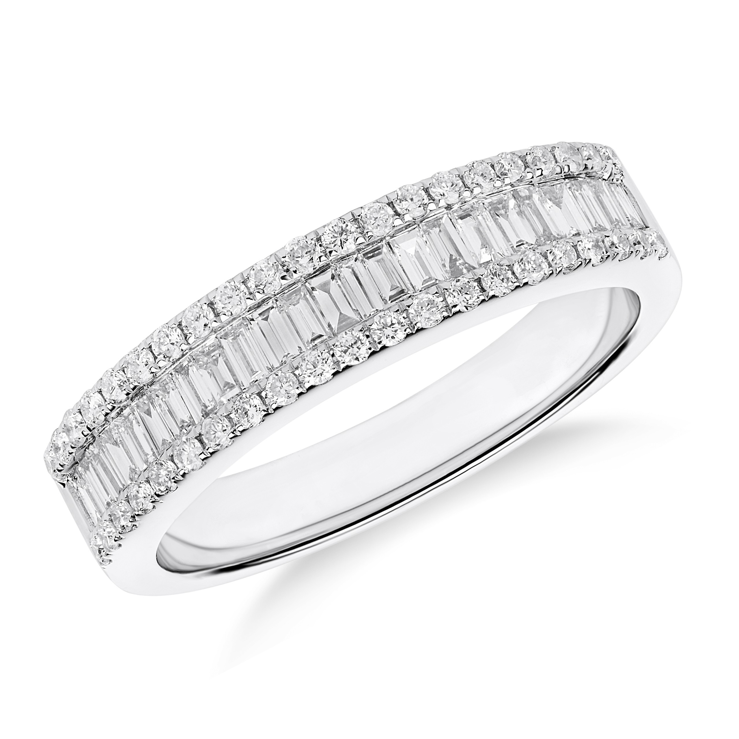 Round And Baguette Diamond Wedding Band
 Round and Baguette Diamond Wedding Ring in 18k White Gold