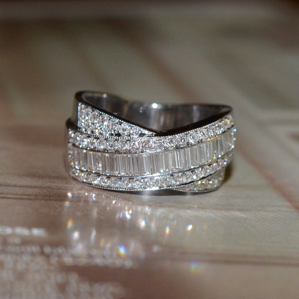 Round And Baguette Diamond Wedding Band
 RESERVED Round and Baguette Cut Diamond Wedding Band 18k