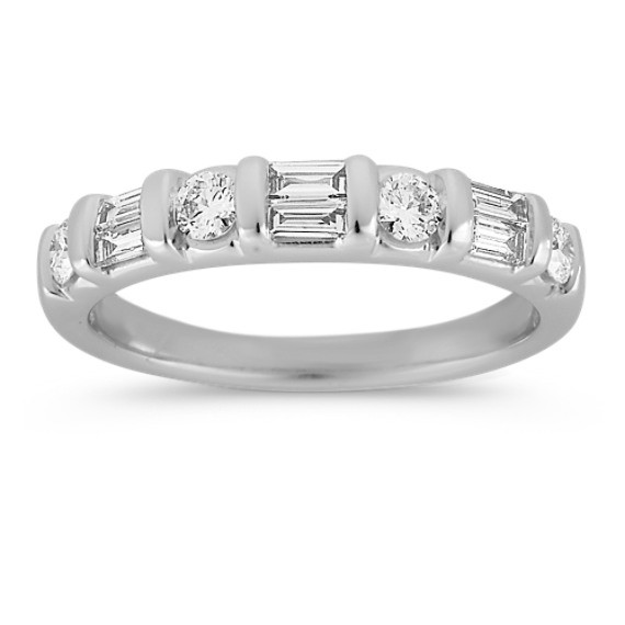 Round And Baguette Diamond Wedding Band
 Round and Double Stacked Baguette Diamond Wedding Band