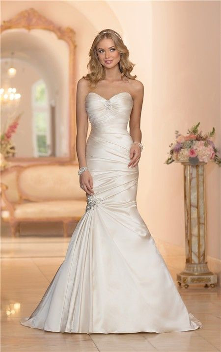 Ruched Wedding Gowns
 Mermaid Sweetheart Ivory Satin Ruched Wedding Dress Corset