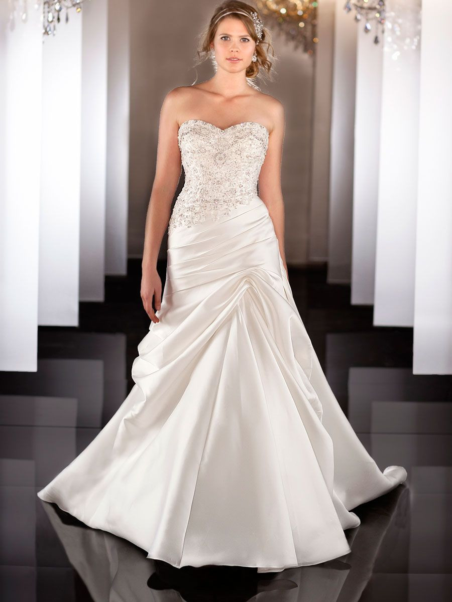 Ruched Wedding Gowns
 Soft Silk Sweetheart A line Wedding Dress with Beaded