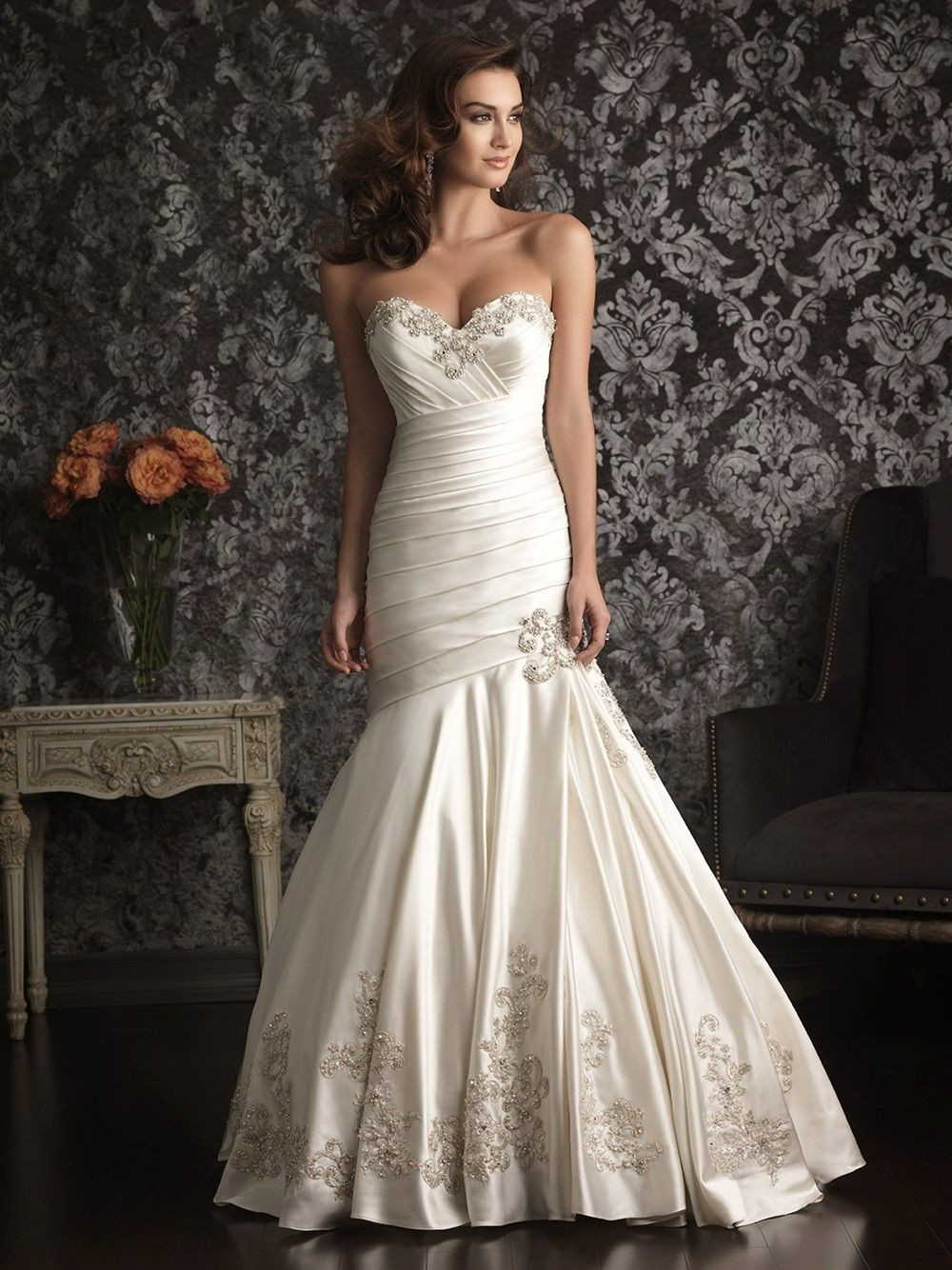Ruched Wedding Gowns
 Mermaid Sweetheart Satin Ruched Wedding Dress With
