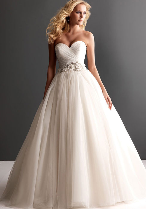 Ruched Wedding Gowns
 Ruched Strapless Tulle Ball Gown Wedding Dress Cheap