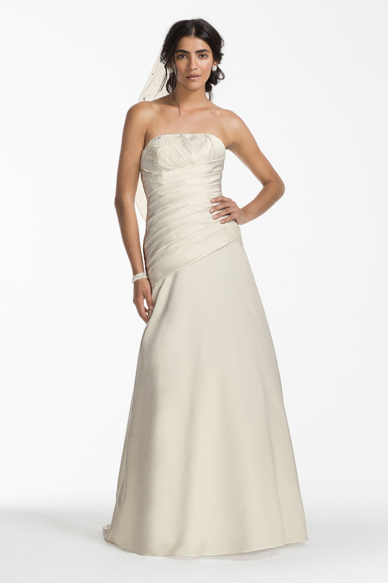 Ruched Wedding Gowns
 Satin A line Wedding Dress with Ruched Bodice Style OP1255