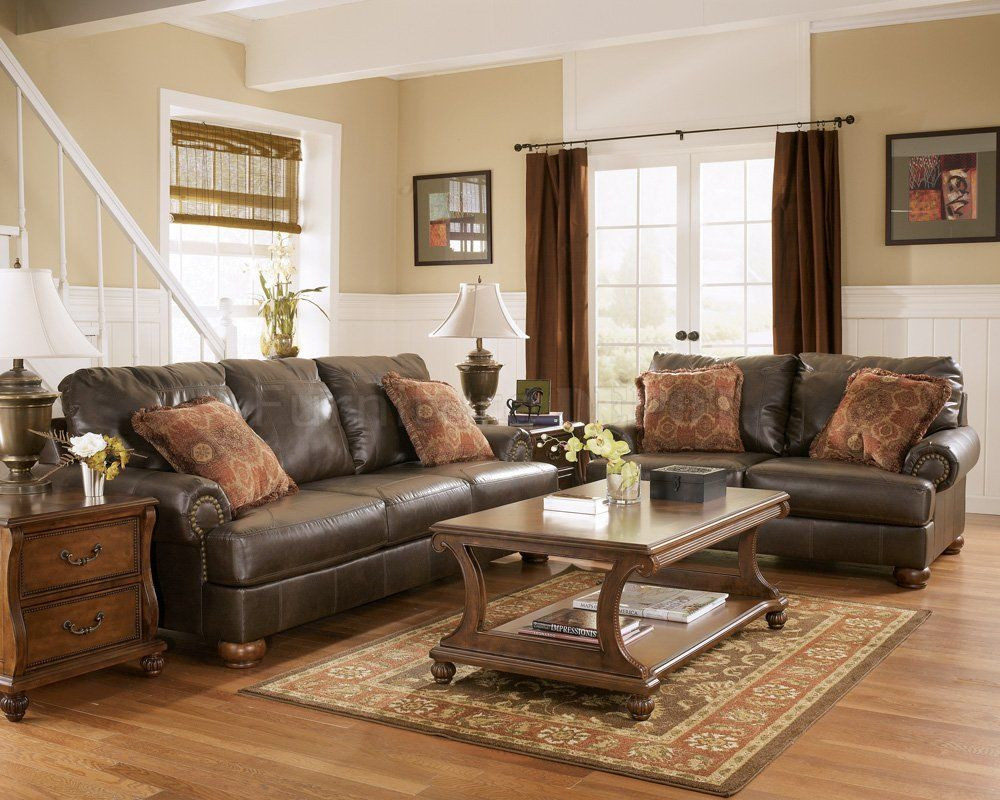 Rustic Colors For Living Room
 Truffle Color Rustic Living Room w Nailhead Deatils LOVE