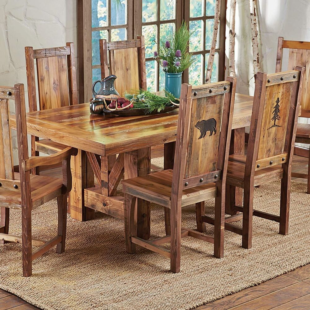 Rustic Kitchen Furniture
 Western Trestle Table & Chairs Country Rustic Wood Log