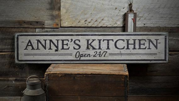 Rustic Kitchen Signs
 Kitchen Open 24 7 Wood Sign Personalized Chef Name Sign