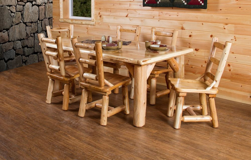 Rustic Living Room Table Sets
 Rustic White Cedar Log Family 72" Dining Table Set with 6