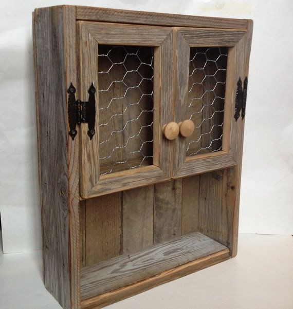 Rustic Wall Cabinet For Bathroom
 Rustic cabinet Reclaimed wood shelf Chicken wire decor