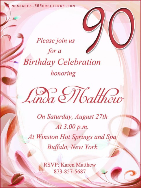 Sample Birthday Wishes
 90th Birthday Invitation Wording 365greetings