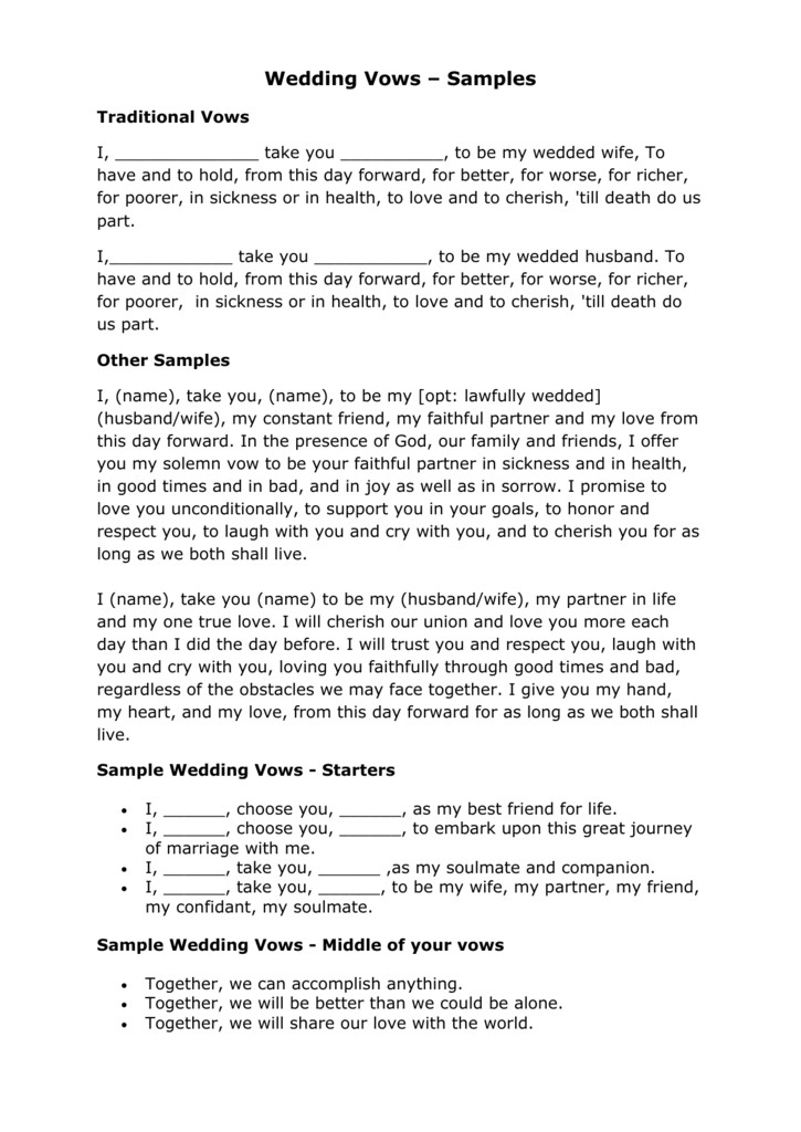Sample Of Wedding Vows
 Samples and ideas Word