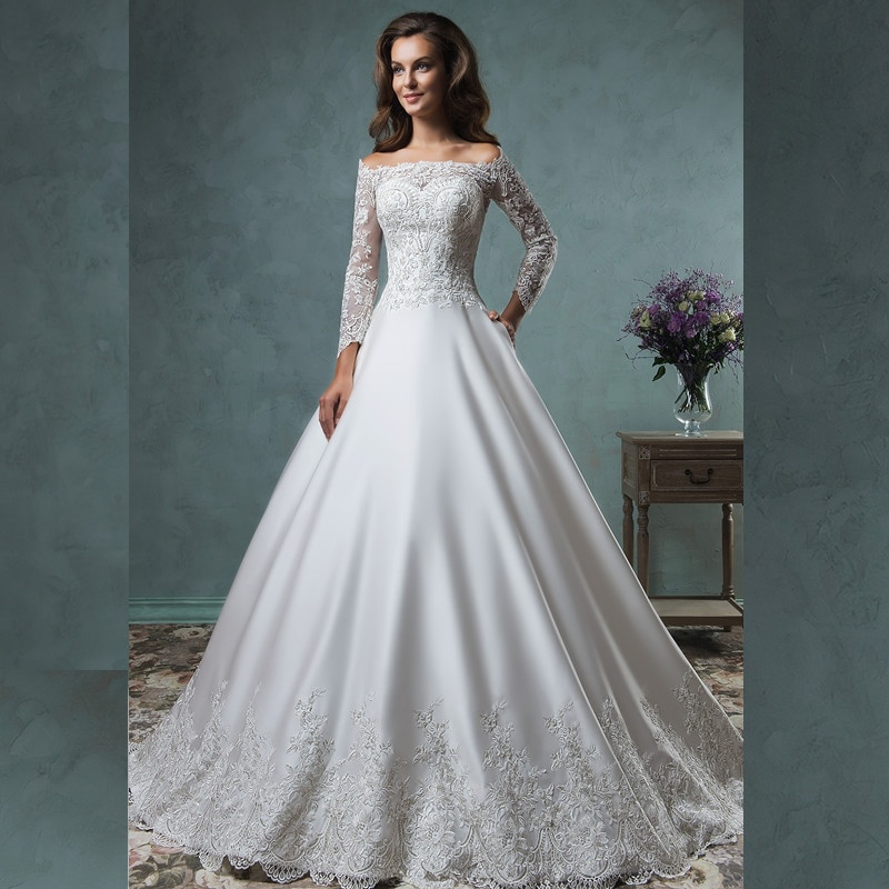 Satin Wedding Dresses
 Graceful 2016 New y Charming Long Sleeve White Beaded