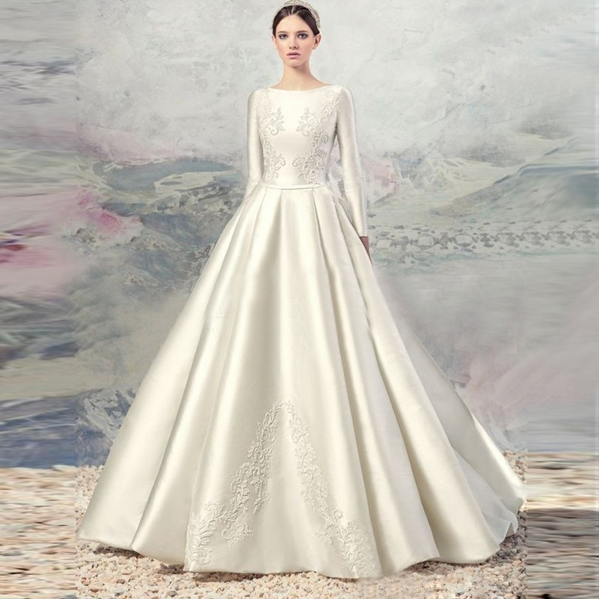 Satin Wedding Dresses
 New High quality Gorgeous Ivory Silk Satin Full Sleeve