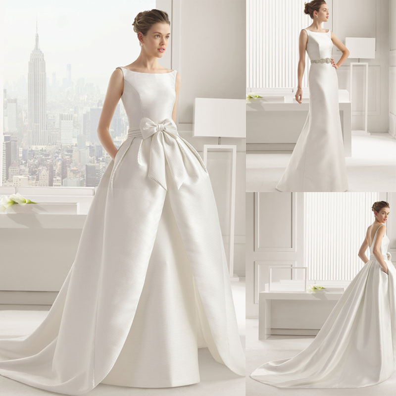Satin Wedding Dresses
 Mermaid White ivory Satin Wedding Dress Bridal Gown
