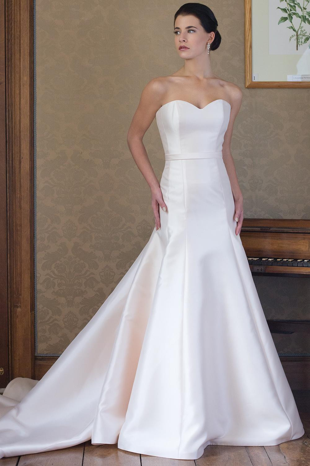 Satin Wedding Dresses
 Simple Satin Sweetheart Neck Fit And Flare Wedding Dress