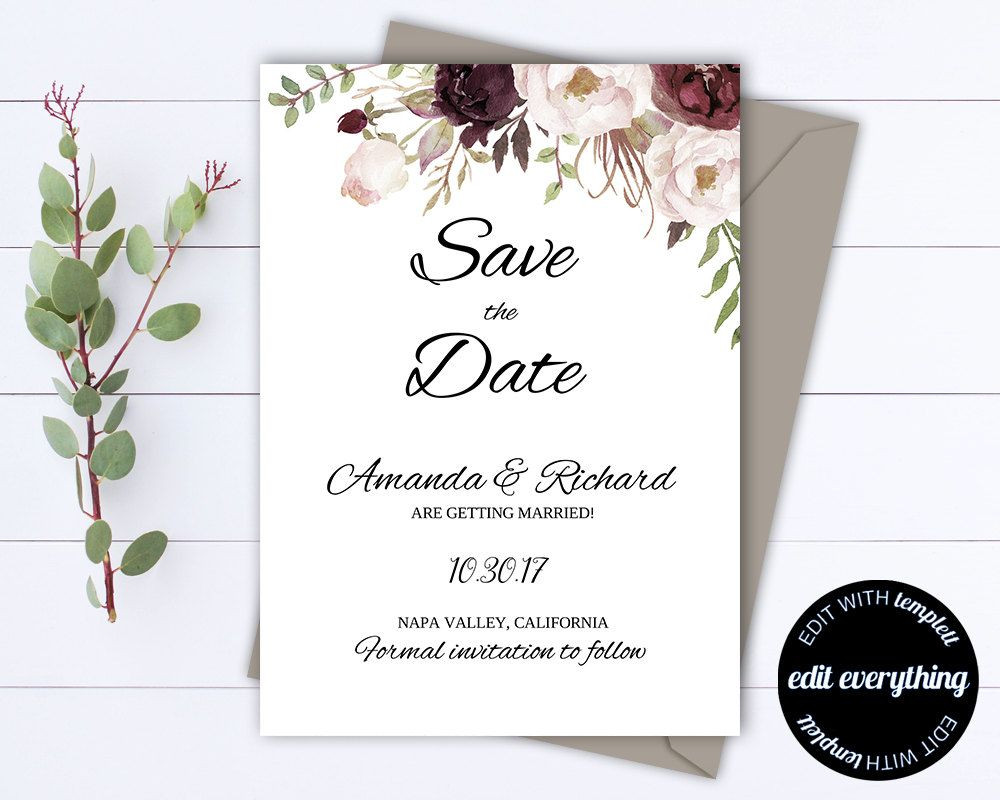 Save The Date And Wedding Invitations
 Floral Save the Date Wedding Template Floral Wedding