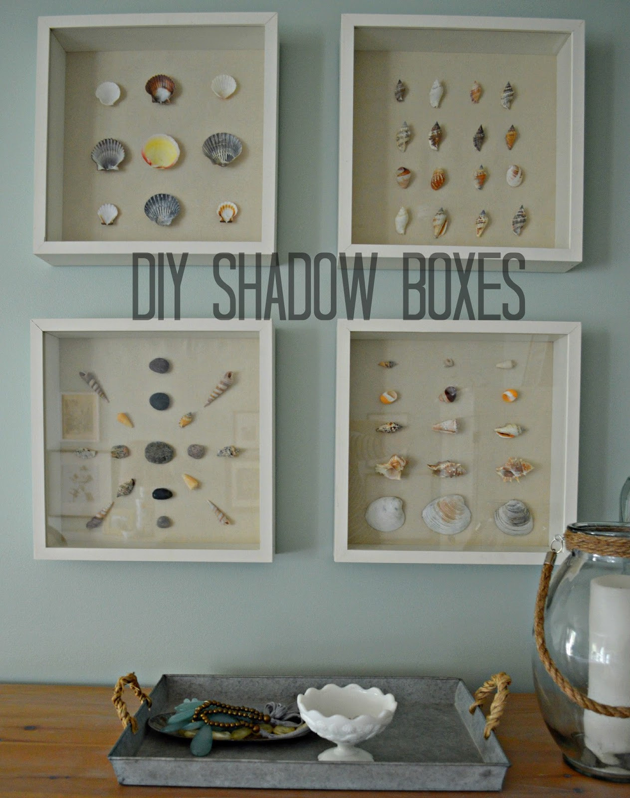 Shadow Boxes DIY
 Right up my alley DIY Shadow Box and Shell Art