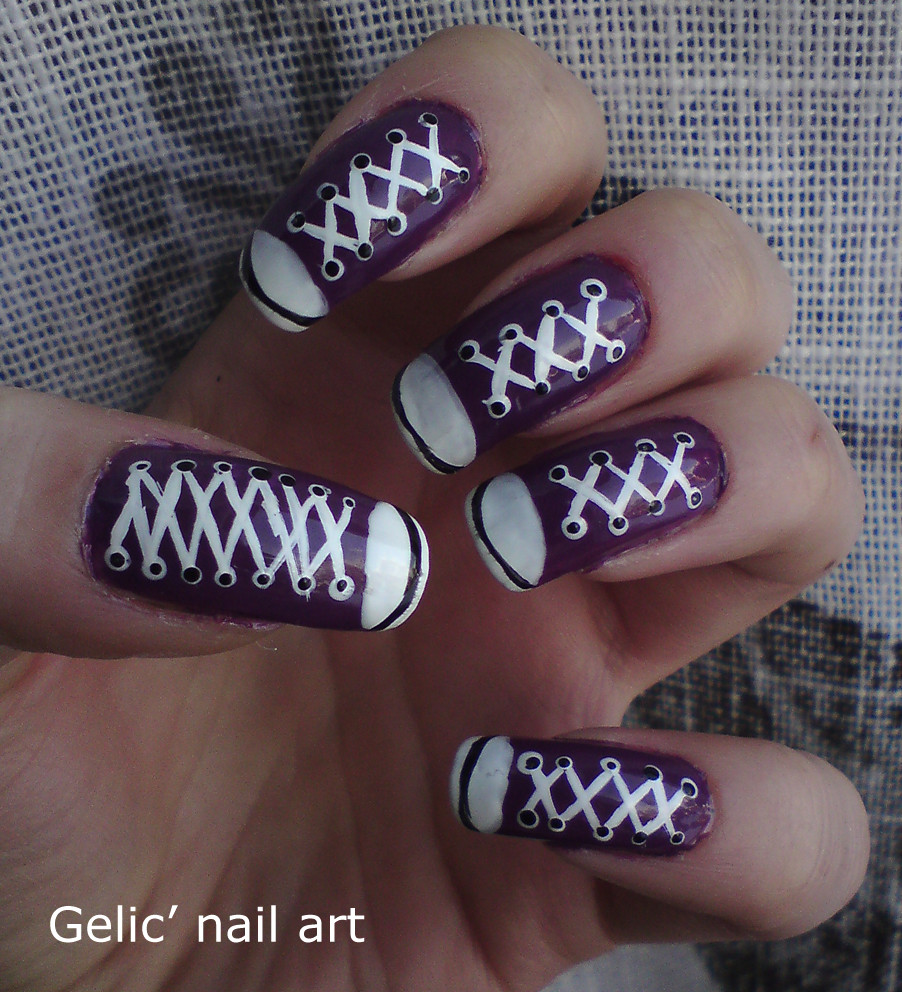 Shoes Nail Art
 Gelic nail art Purple Converse shoes nail art