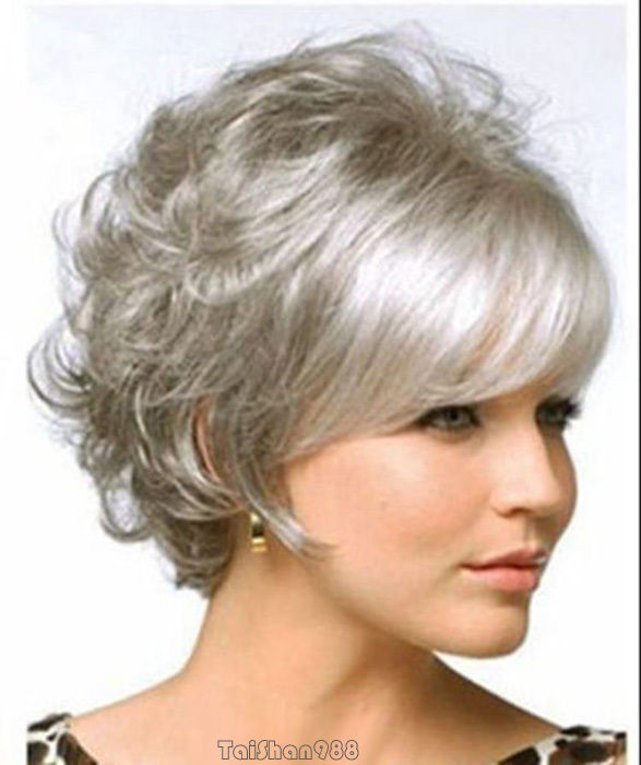 Short Haircuts For Gray Hair
 Hot Sell New Fashion Short Gray Grey Wavy Curly Women s