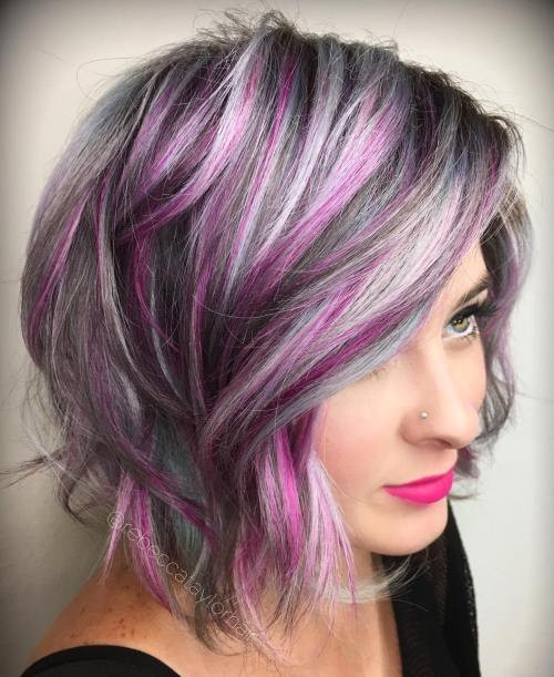 Short Hairstyles With Purple Highlights
 60 Messy Bob Hairstyles for Your Trendy Casual Looks