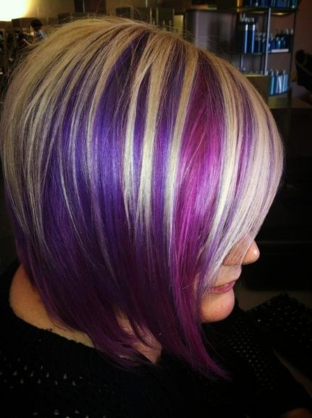Short Hairstyles With Purple Highlights
 Bold hair Purple and blonde Short hair rocks