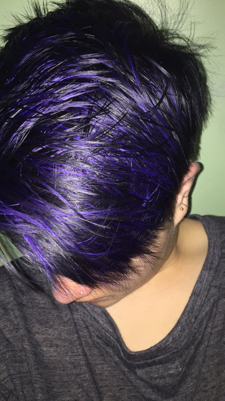Short Hairstyles With Purple Highlights
 Purple highlights purple hair purple pixie cut