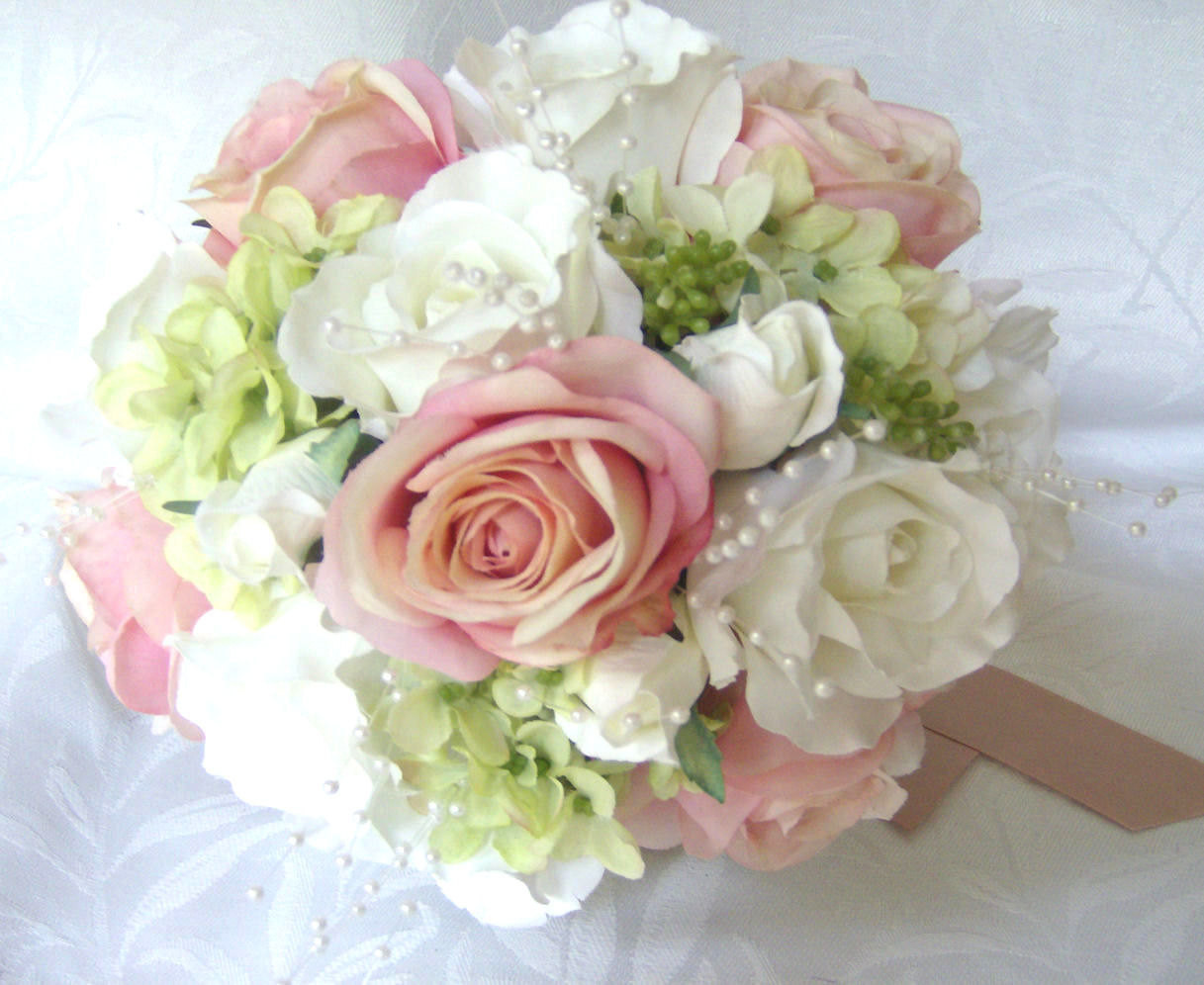 Silk Flower Wedding Bouquets
 Wedding bouquets and boutonnieres 7 piece set silk bridal