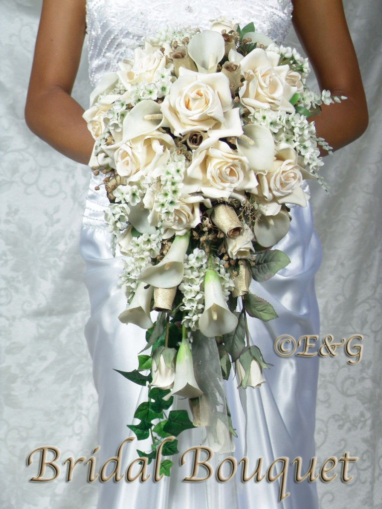 Silk Flower Wedding Bouquets
 Beautiful Cream Gold Bouquet Wedding Bouquets Bridal
