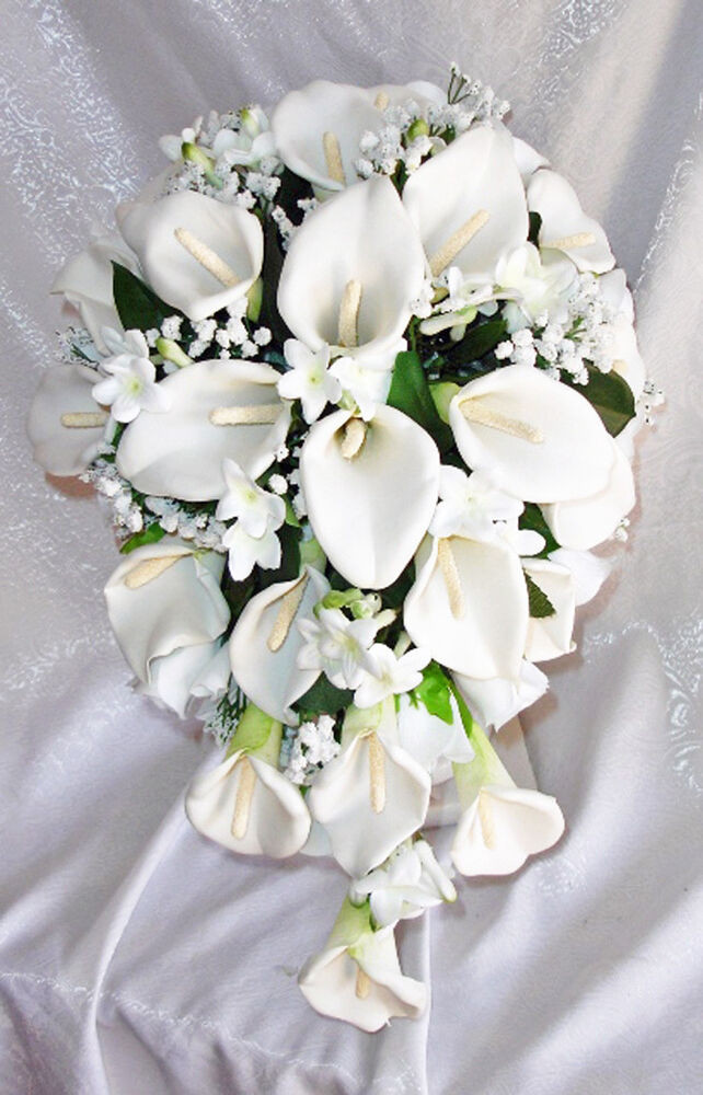 Silk Flower Wedding Bouquets
 Full Wedding Set Calla Lilies Stephanotis White Silk