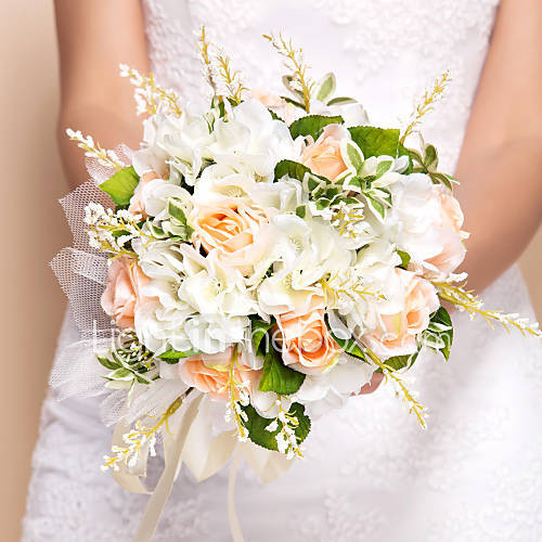 Silk Flower Wedding Bouquets
 Wedding Flowers Round Roses Bouquets Wedding Silk Orange