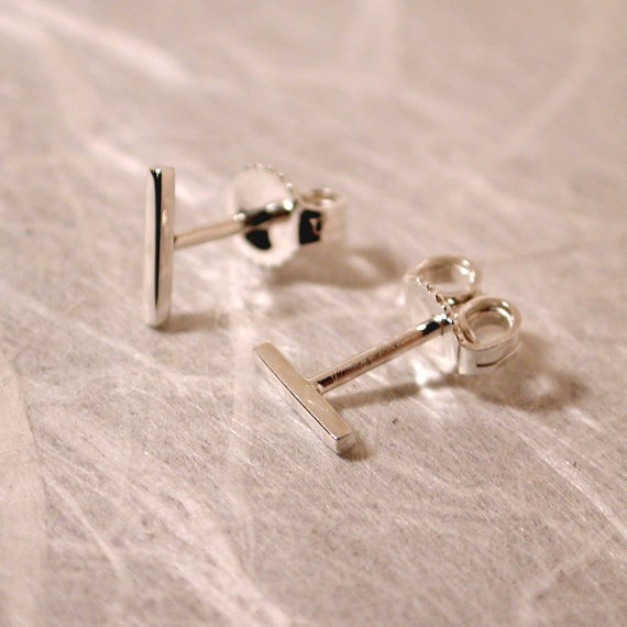 Silver Bar Earrings
 7mm x 1mm Simple Line Earrings Thin Sterling Silver Bar Studs