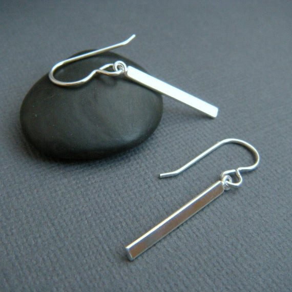Silver Bar Earrings
 small silver bar earrings simple silver earring sterling drop