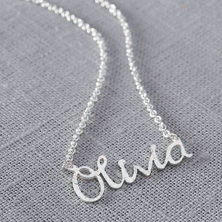 Silver Name Necklace
 personalised handmade silver name necklace by jemima