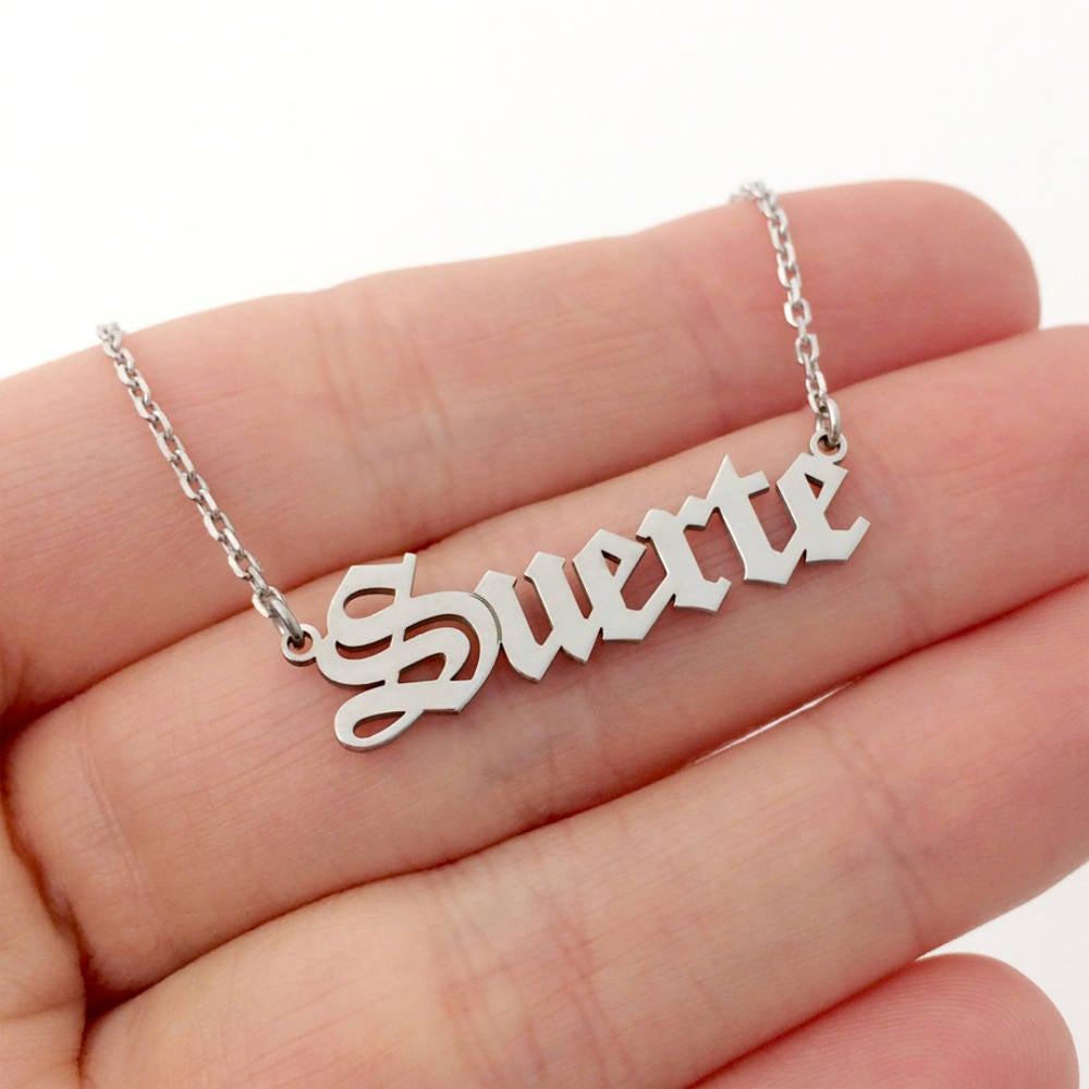 Silver Name Necklace
 Custom Old English Name Necklace Silver Name Necklace
