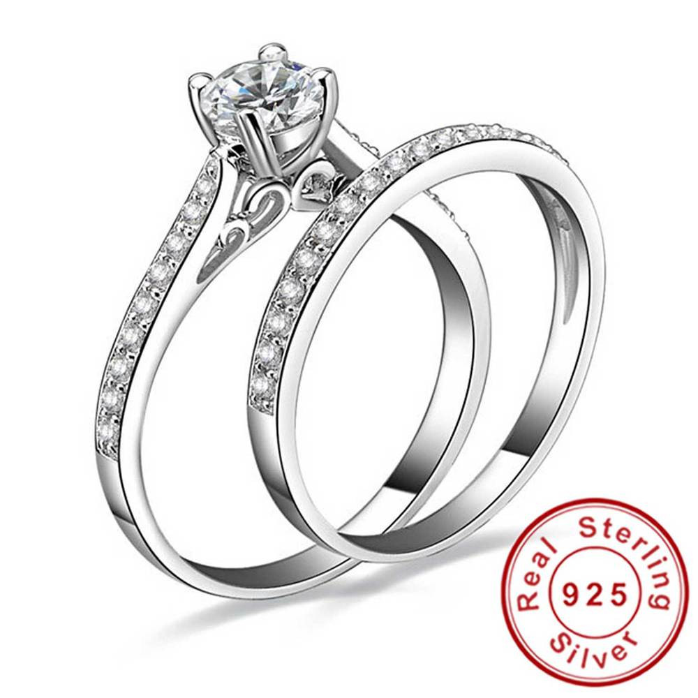 Silver Wedding Bands For Women
 Aliexpress Buy 1ct CZ Engagement Wedding Ring Set