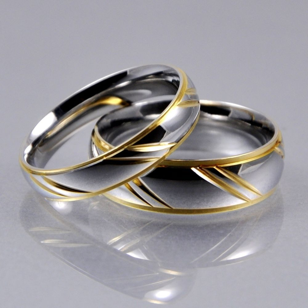 Silver Wedding Bands For Women
 Mens Women Silver Gold Stainless Steel 4mm 6mm Matching