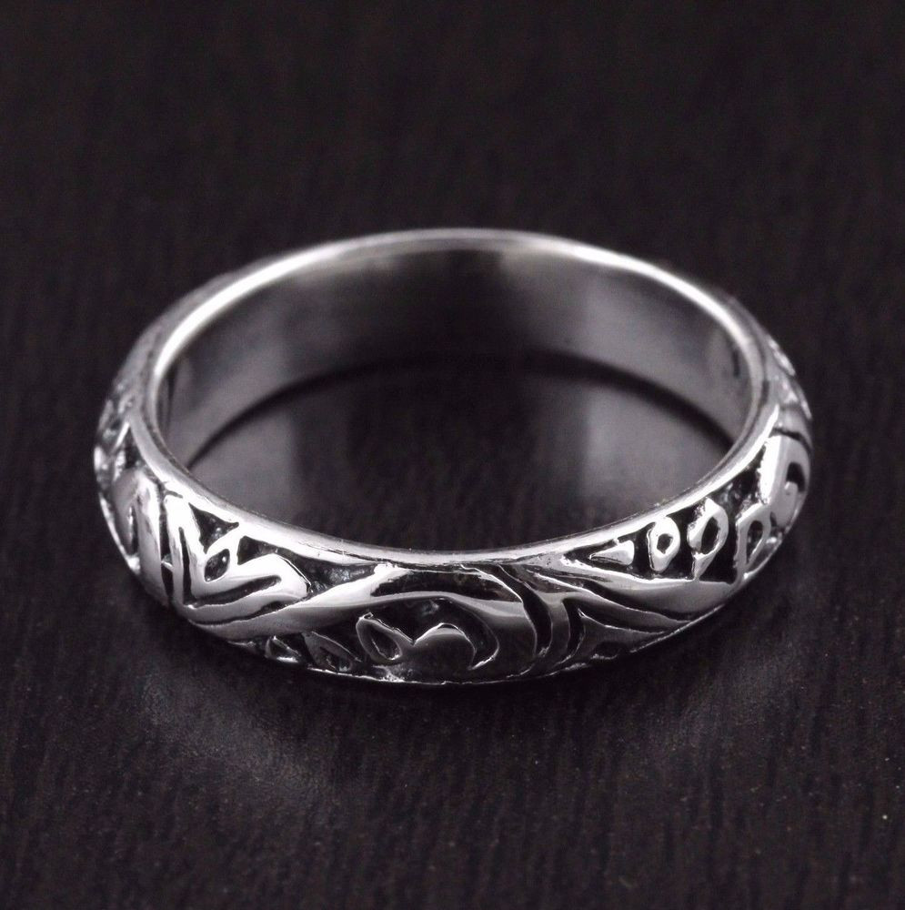 Silver Wedding Bands For Women
 Womens Solid 925 Sterling Silver Vintage Style Engraved