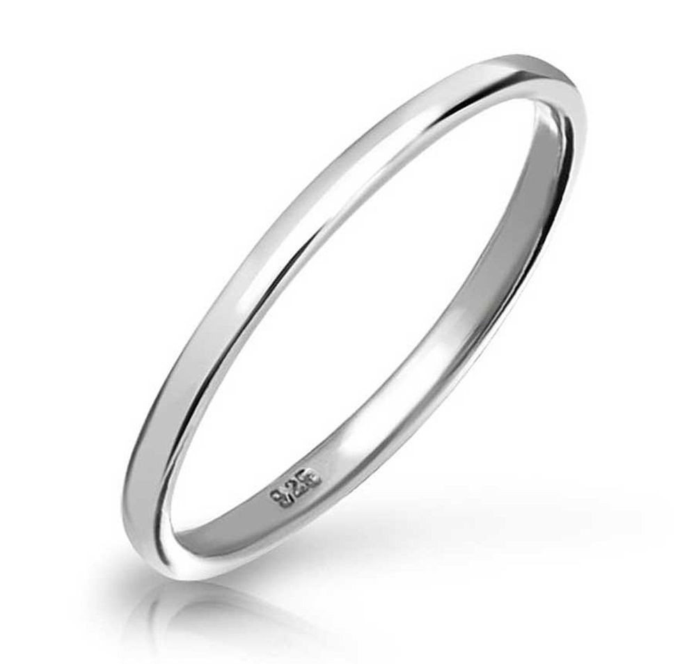 Silver Wedding Bands For Women
 925 Sterling Silver Plain 2mm Thin Bridal Wedding Band