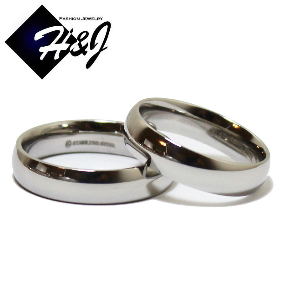 Simple Wedding Ring Sets
 His & Hers 2 Pcs Stainless Steel 5mm Silver Plain Simple