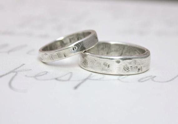 Simple Wedding Ring Sets
 rustic wedding band ring set custom recycled silver wedding