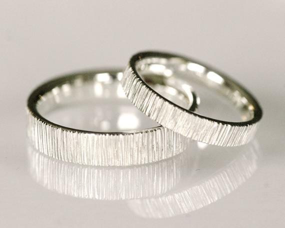 Simple Wedding Ring Sets
 Wedding band set 14k white gold simple organic by