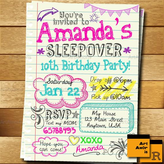 Sleepover Birthday Party Invitations
 Sleepover Invitation Doodle Teen Notebook Sleepover