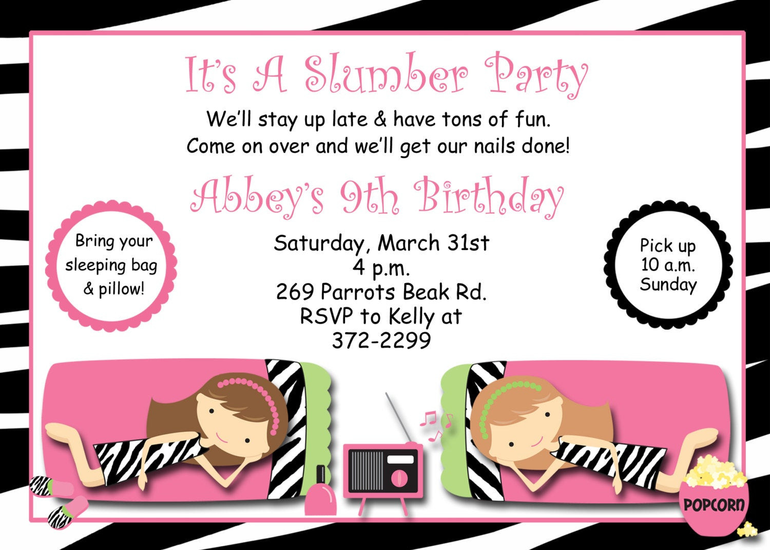 Sleepover Birthday Party Invitations
 Slumber Party Birthday Invitation pajama party sleepover