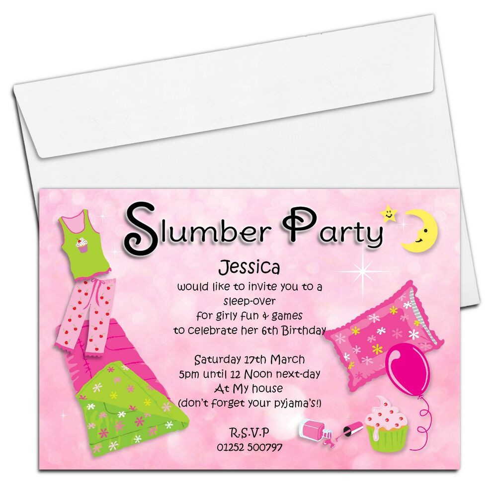 Sleepover Birthday Party Invitations
 10 Personalised Girls Pyjama Birthday Party Sleepover