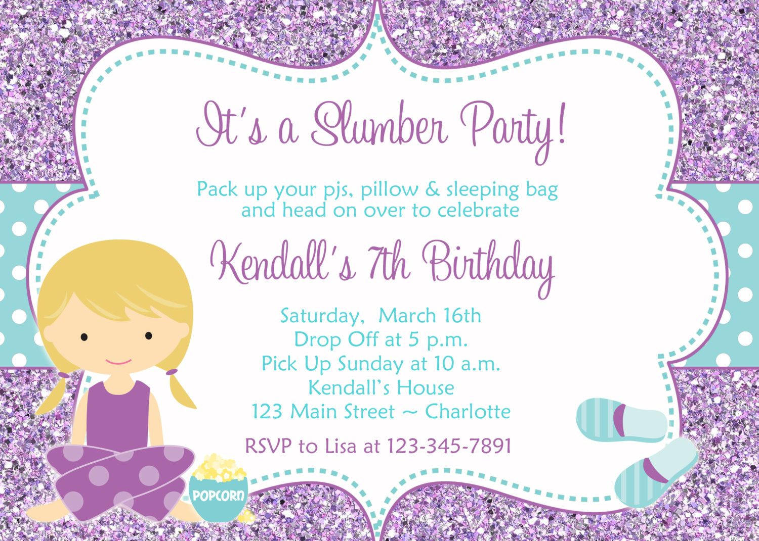 Sleepover Birthday Party Invitations
 slumber party birthday invitation pajama by TheButterflyPress
