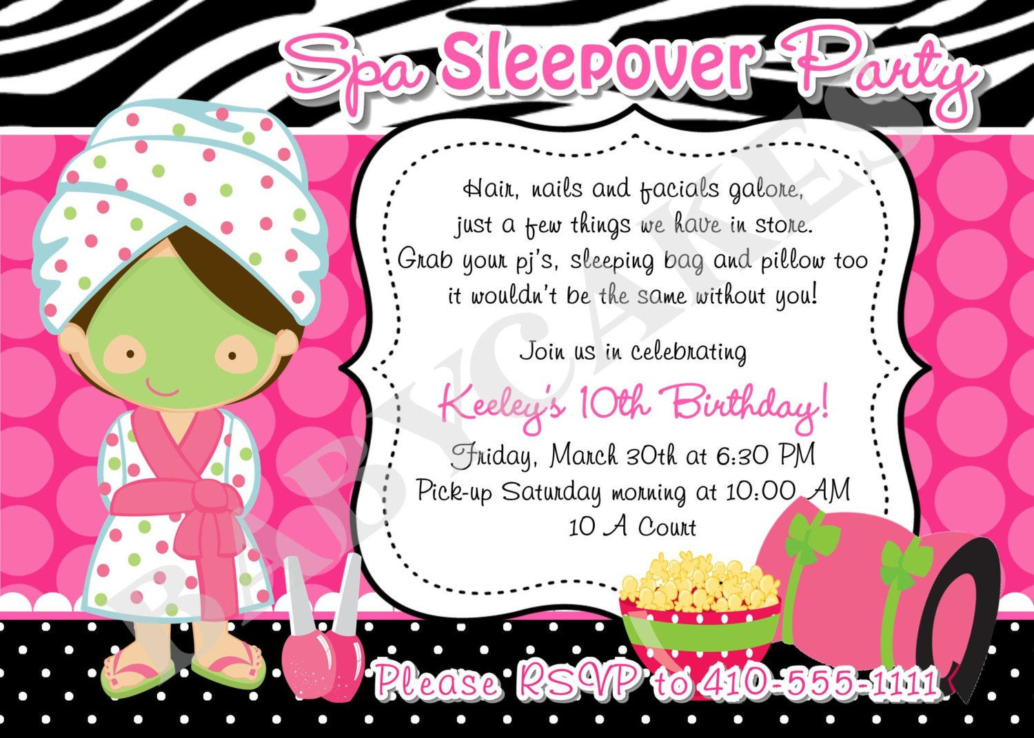 Sleepover Birthday Party Invitations
 Spa Sleepover Party Birthday Invitation DIY Print Your Own