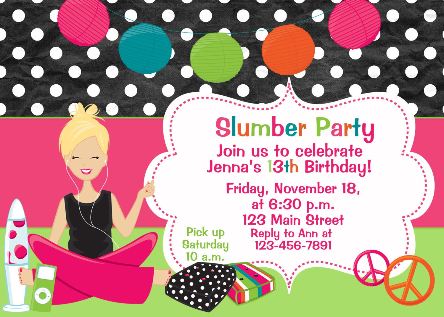 Sleepover Birthday Party Invitations
 slumber party birthday party invitation by TheButterflyPress